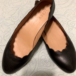 j.crew factory black leather scalloped ballet flats